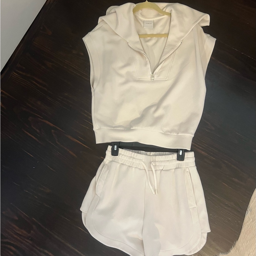 Varley Cream Sleeveless Hoodie and Shorts Set